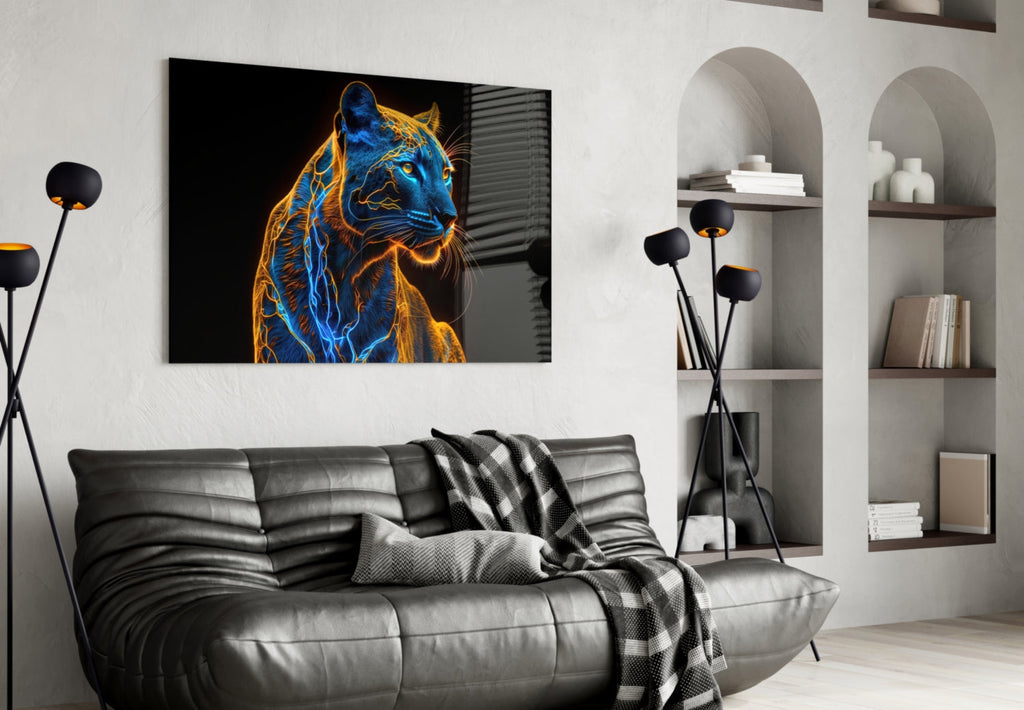 Neon Jaguar Glass Wall Art – Designer Collection