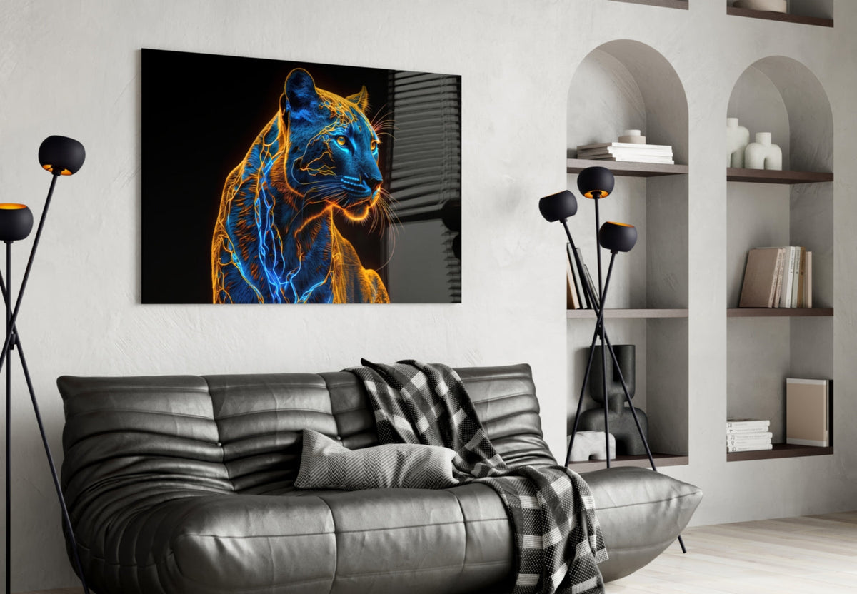 Neon Jaguar Glass Wall Art – Designer Collection