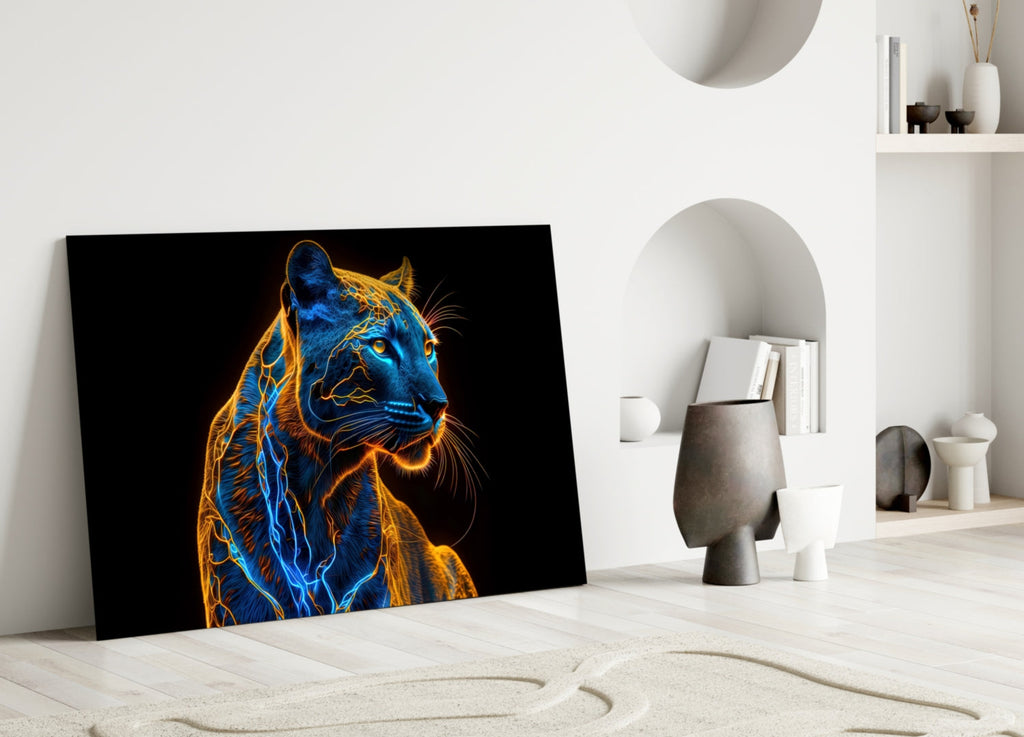 Neon Jaguar Glass Wall Art – Designer Collection