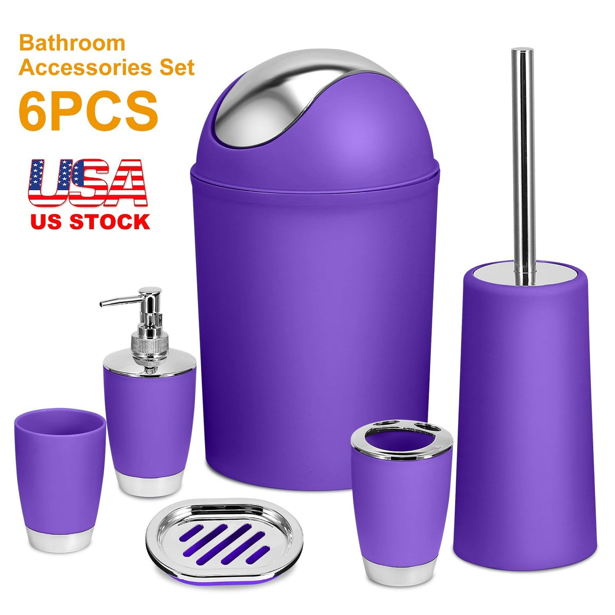 6-Piece Bathroom Accessory Set – Purple