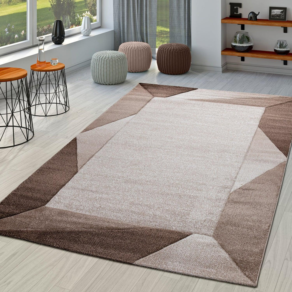 Madeira Geometric Border Area Rug – Brown & Beige