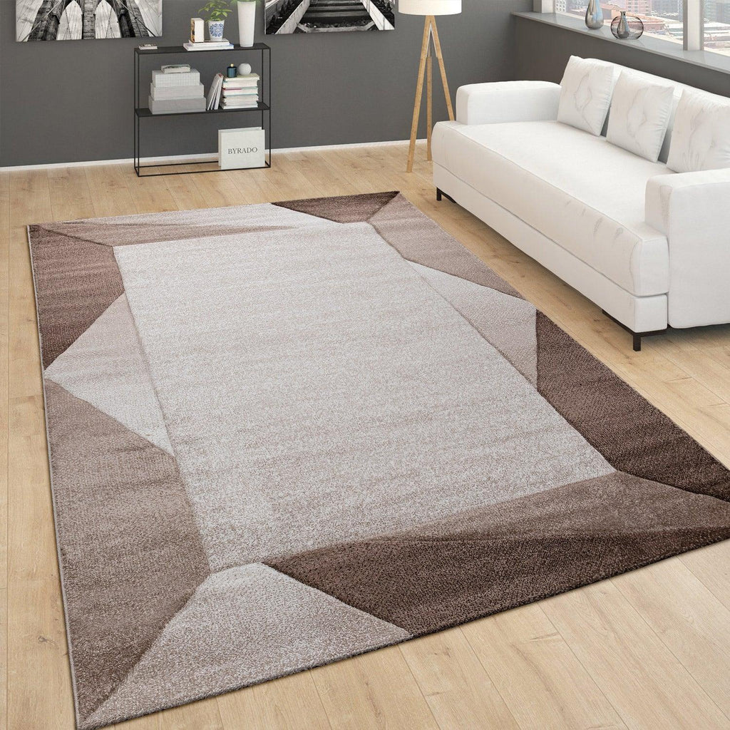 Madeira Geometric Border Area Rug – Brown & Beige