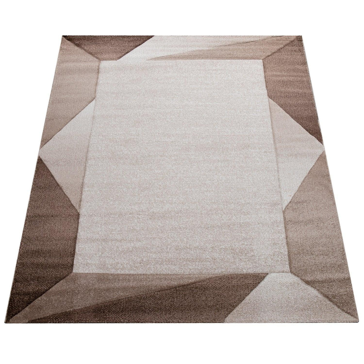 Madeira Geometric Border Area Rug – Brown & Beige