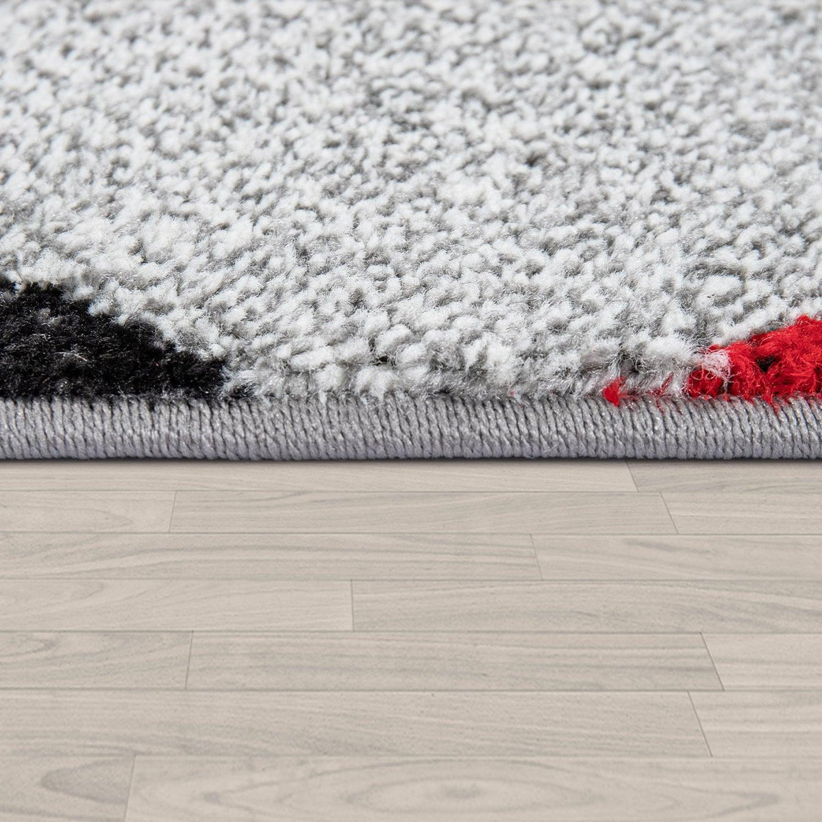 Madeira Geometric Border Area Rug – Gray & Red