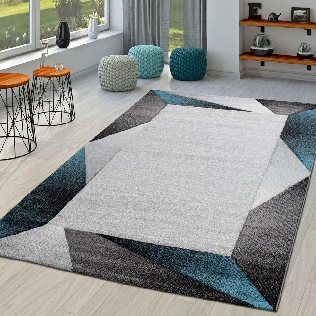Madeira Geometric Border Area Rug – Gray & Blue