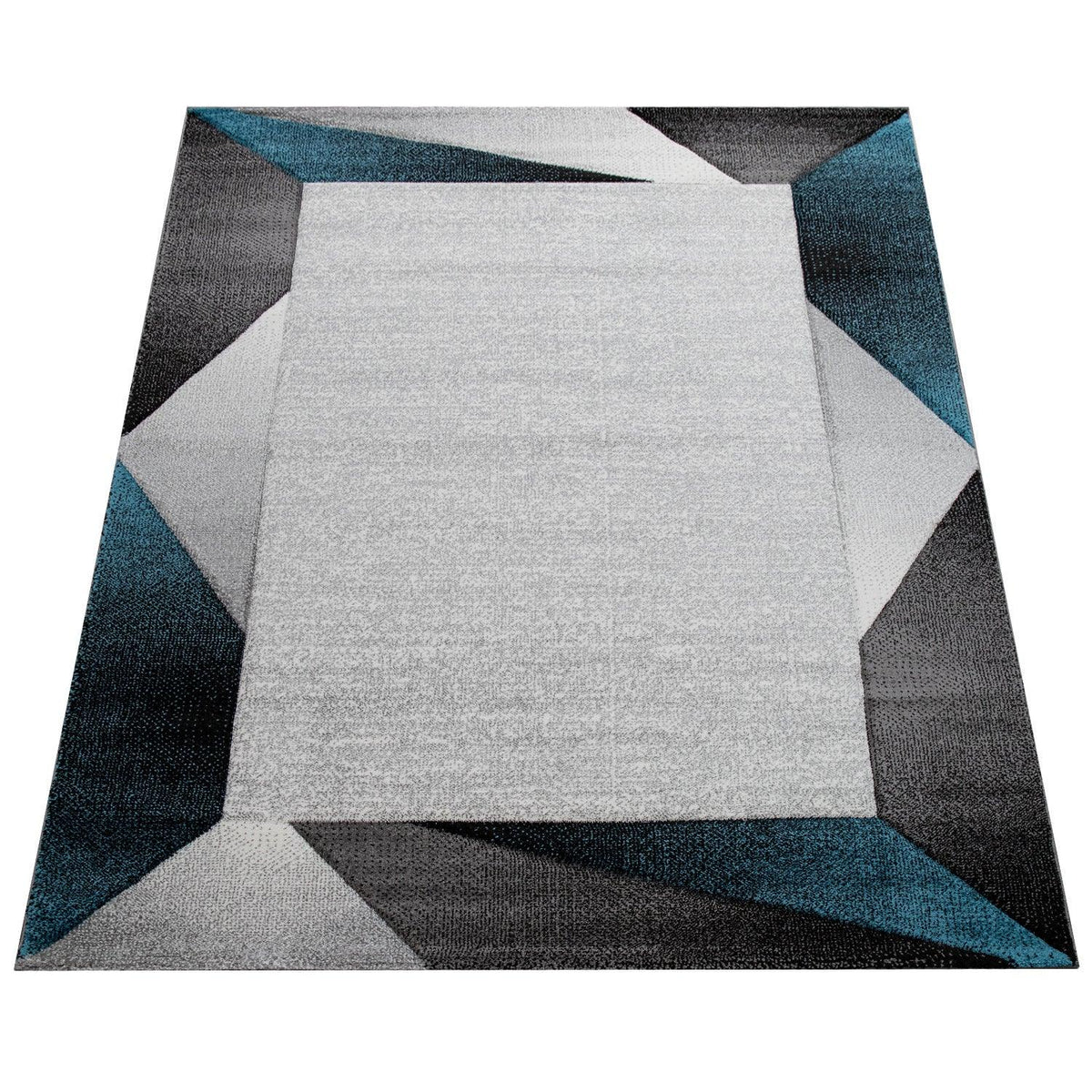 Madeira Geometric Border Area Rug – Gray & Blue