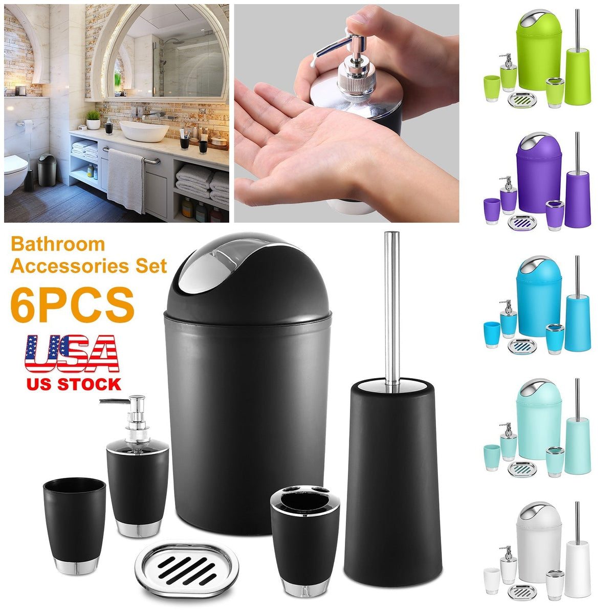 6-Piece Bathroom Accessory Set – Purple