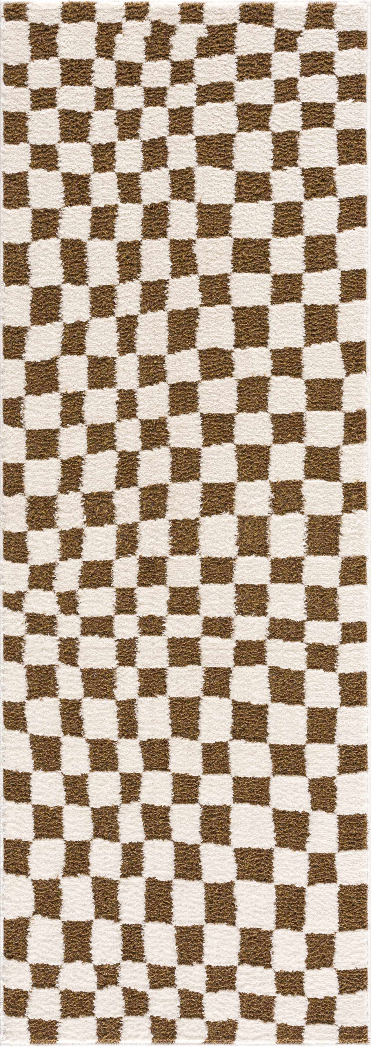 Lajos Brown Checkered Shag Rug - Clearance