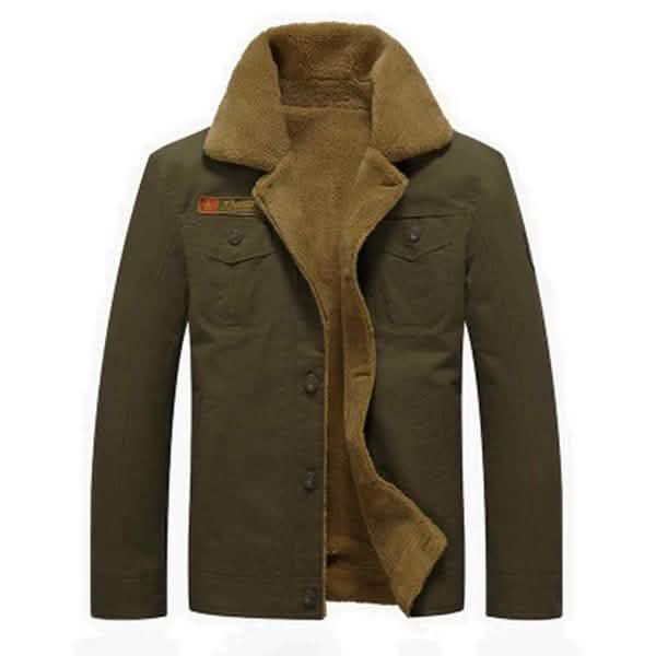 Men’s Military-Style Jacket with Faux Fur Collar