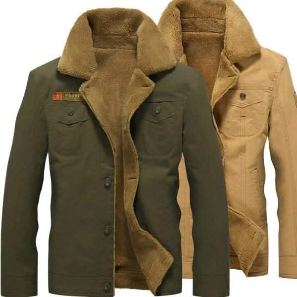 Men’s Military-Style Jacket with Faux Fur Collar