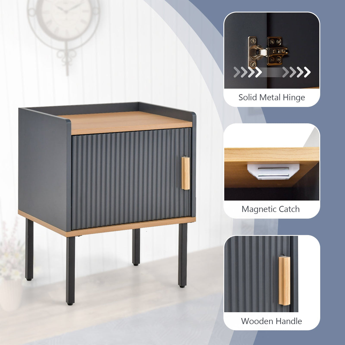 Nightstand with Cabinet Door – Gray