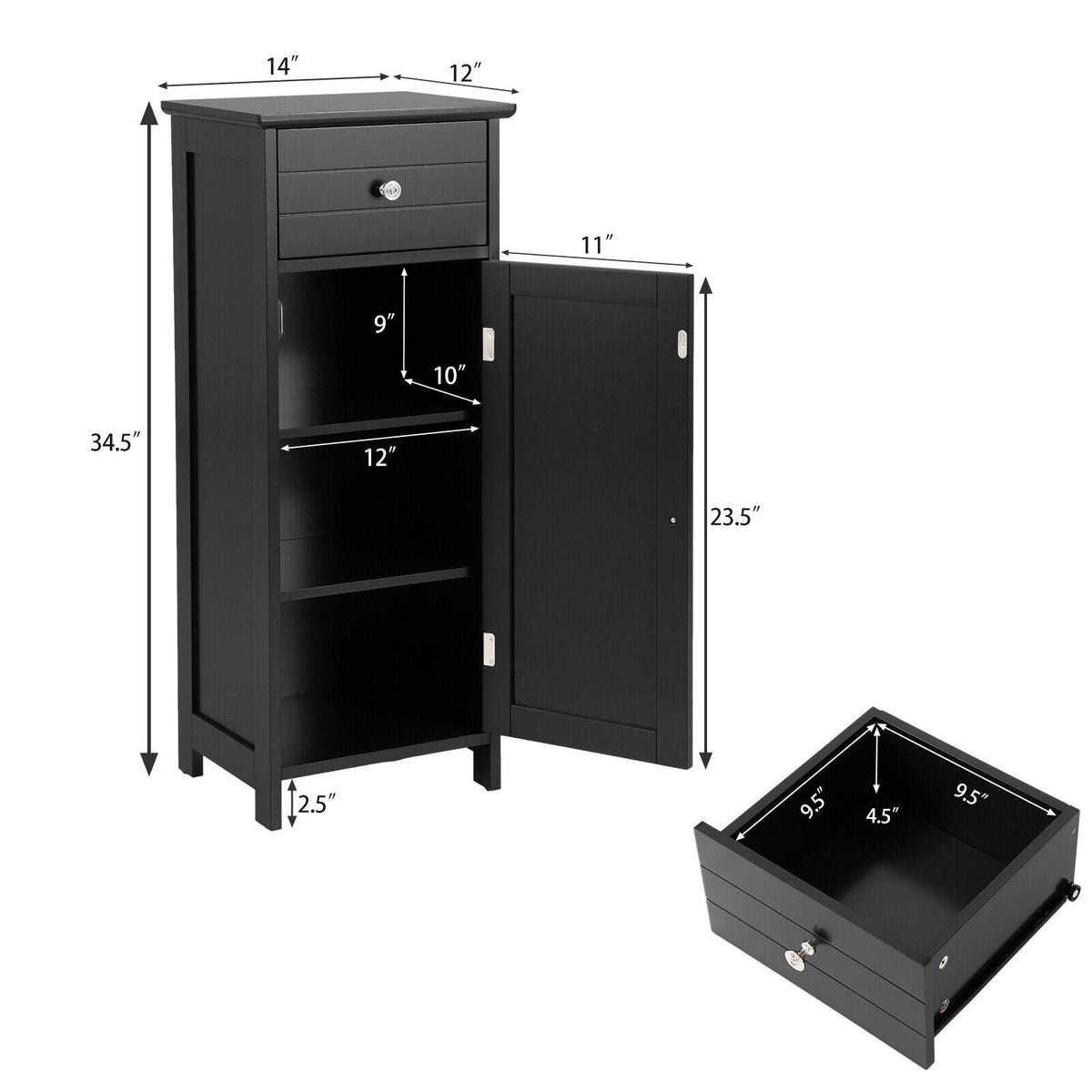 Bathroom Storage Cabinet with Drawer & Adjustable Shelf