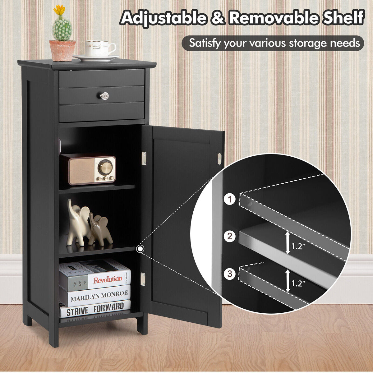 Bathroom Storage Cabinet with Drawer & Adjustable Shelf