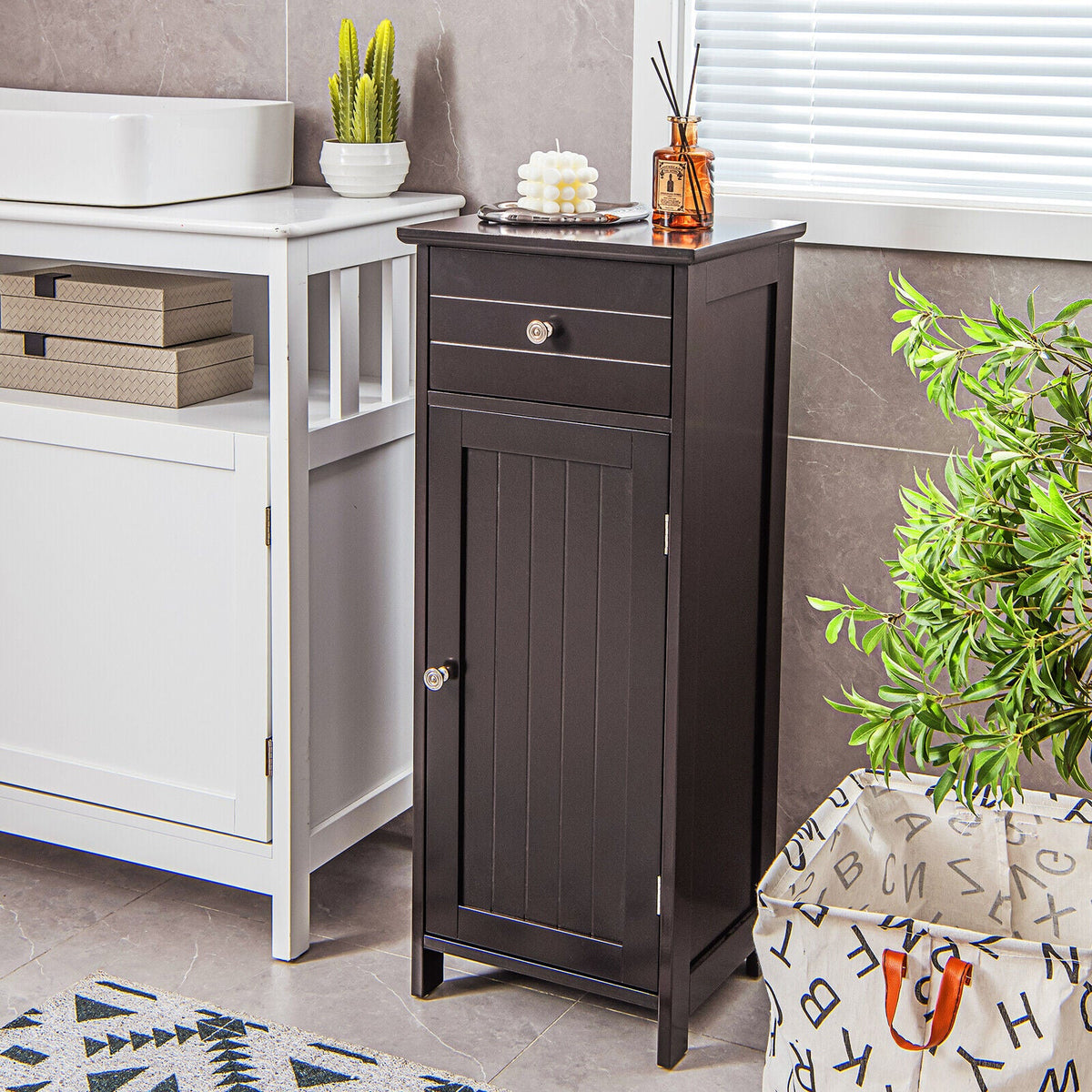Bathroom Storage Cabinet with Drawer & Adjustable Shelf