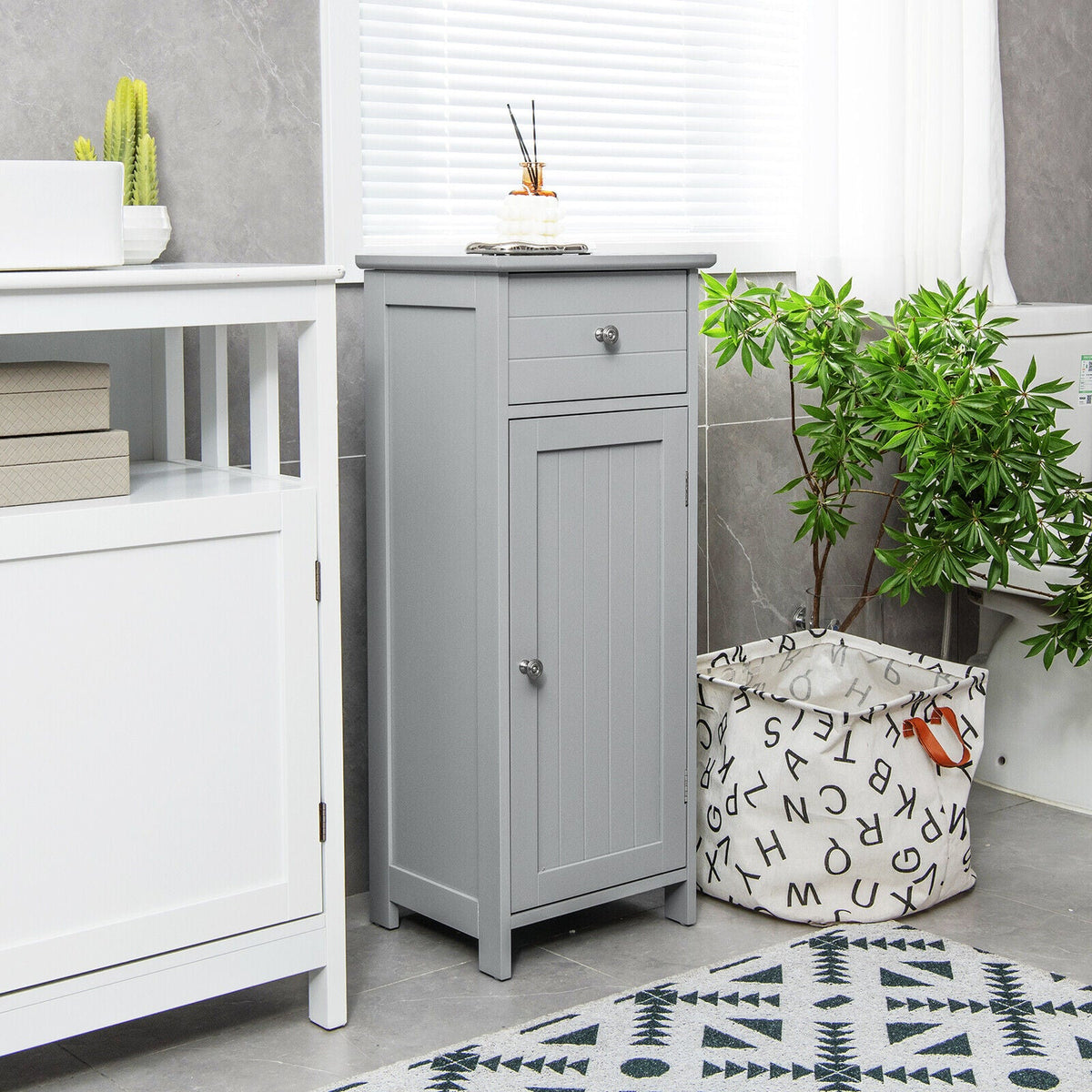 Bathroom Storage Cabinet with Drawer & Adjustable Shelf