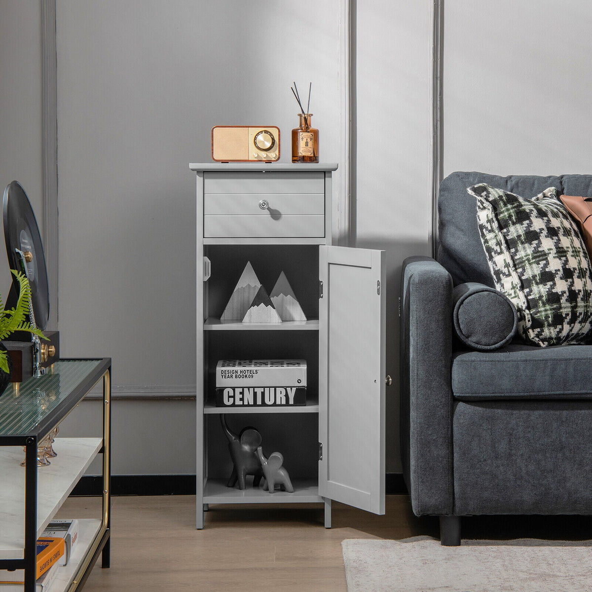Bathroom Storage Cabinet with Drawer & Adjustable Shelf