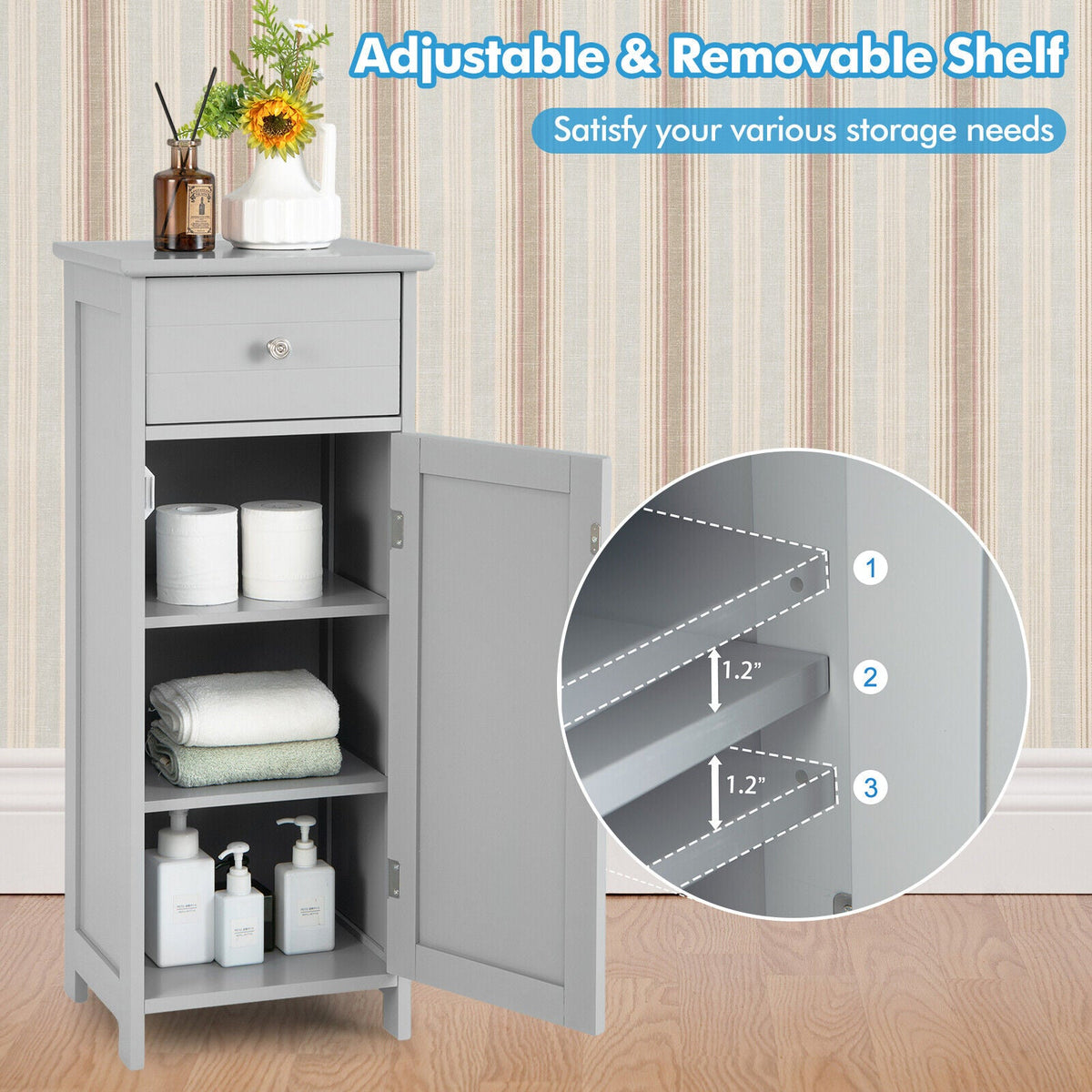 Bathroom Storage Cabinet with Drawer & Adjustable Shelf