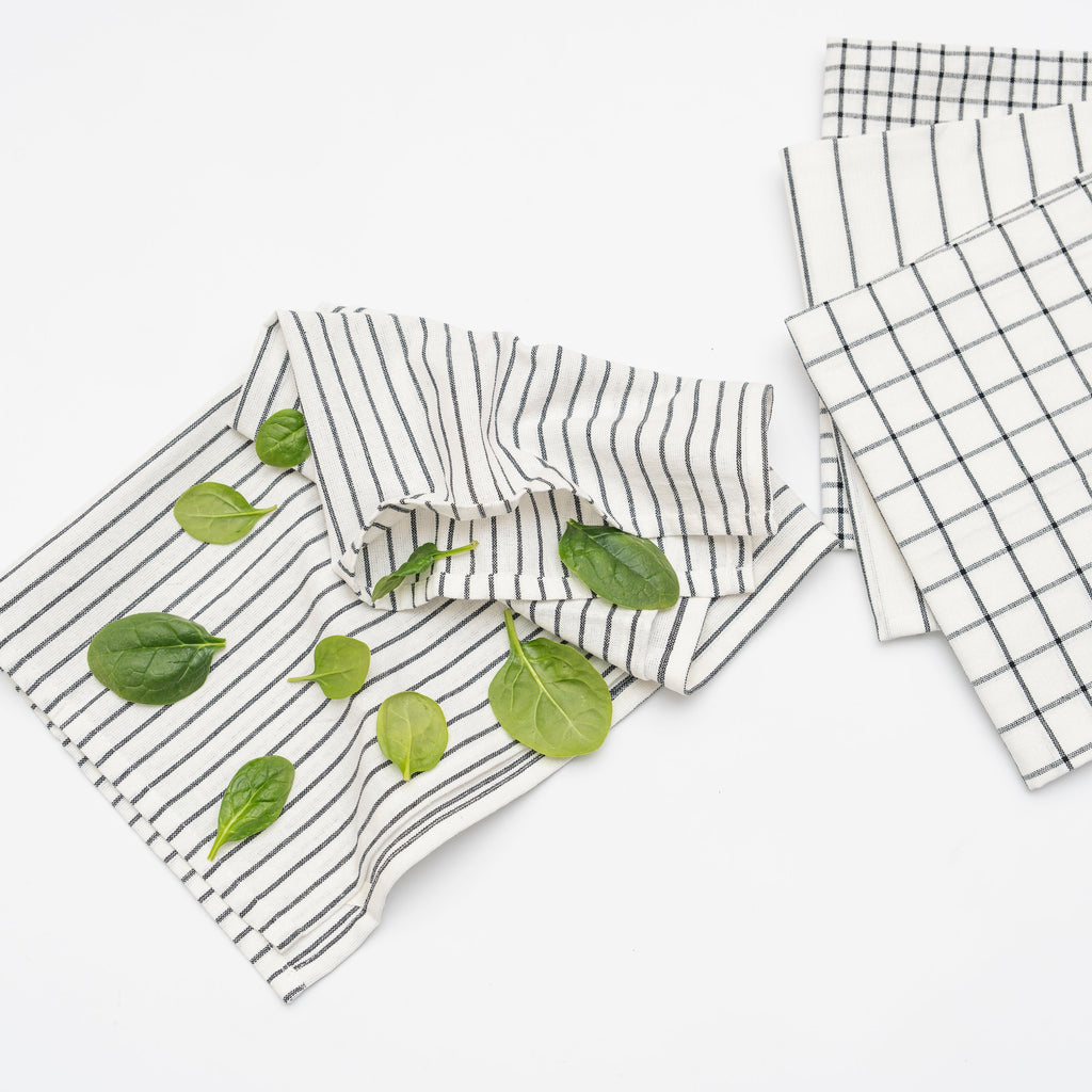 Stripe & Check Cotton Kitchen Towels – Set of 6