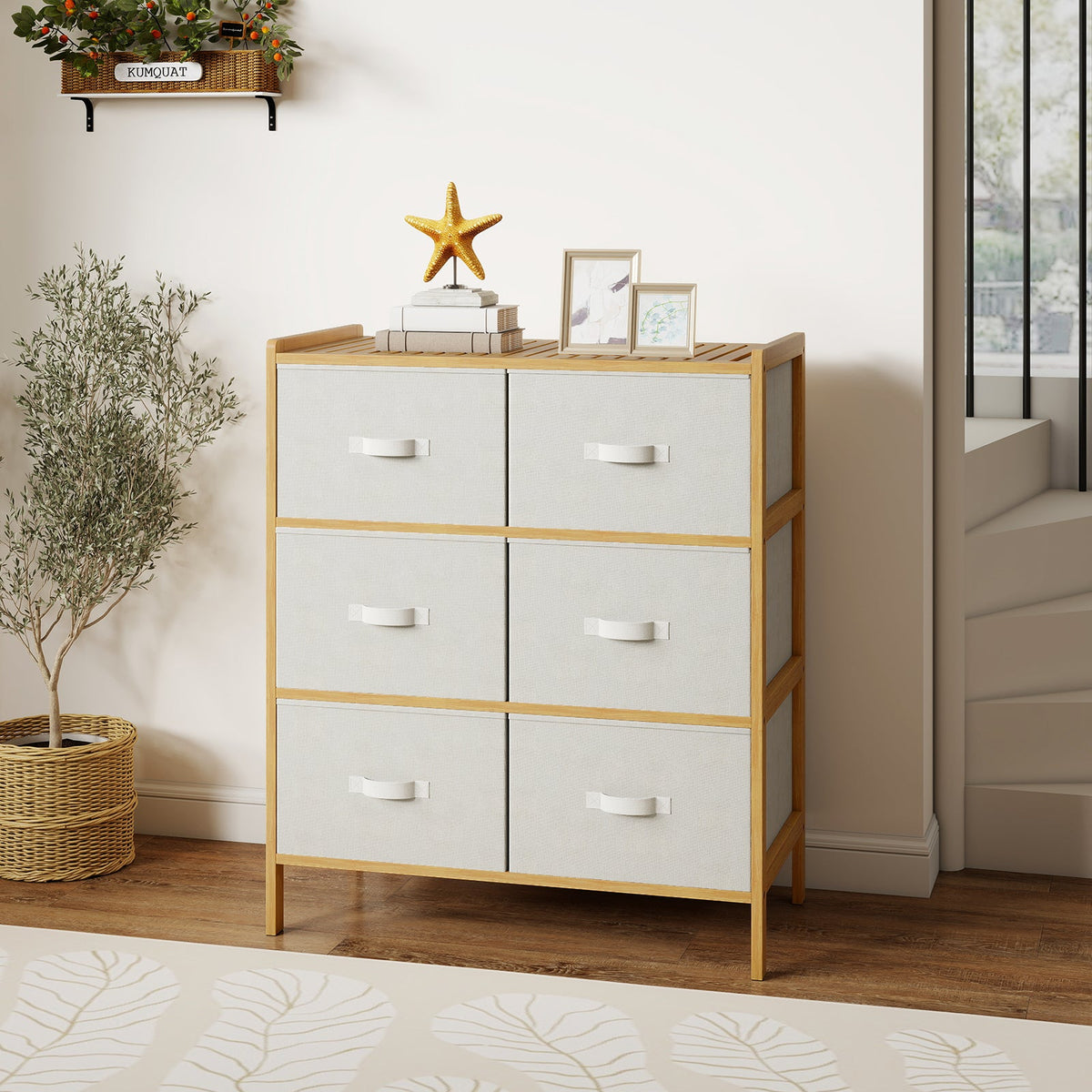 Bamboo Dresser with 6 Fabric Drawers – Natural