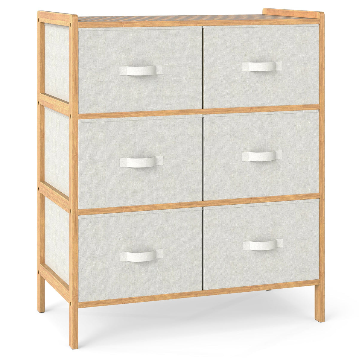 Bamboo Dresser with 6 Fabric Drawers – Natural