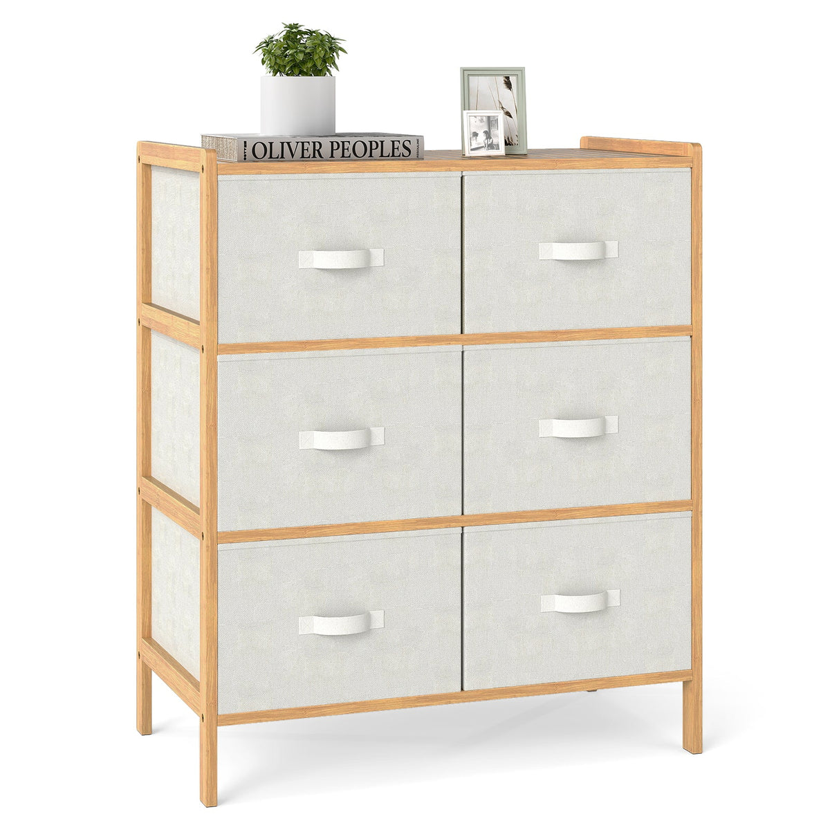 Bamboo Dresser with 6 Fabric Drawers – Natural