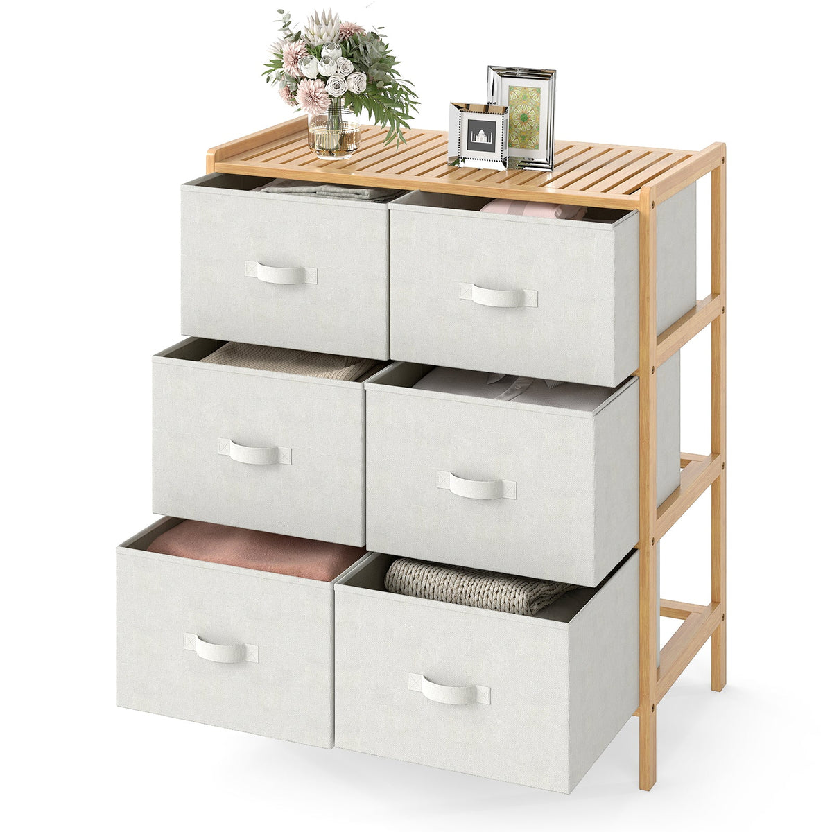 Bamboo Dresser with 6 Fabric Drawers – Natural