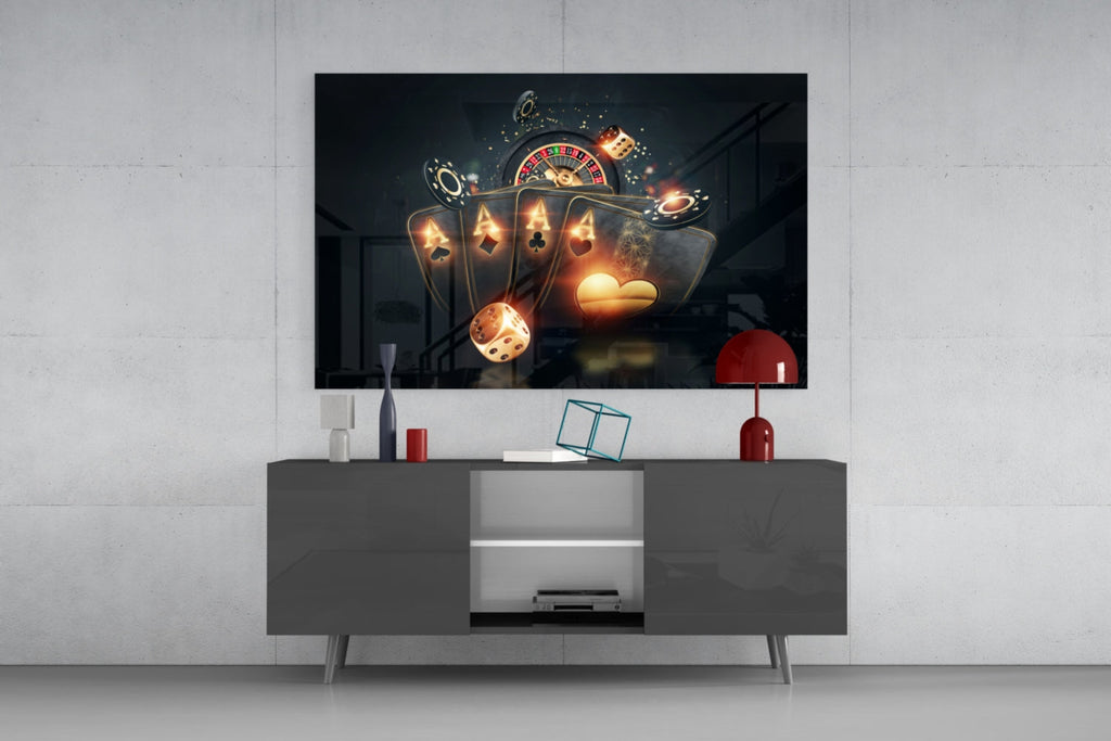 Roulette Wheel & Four Aces Glass Wall Art