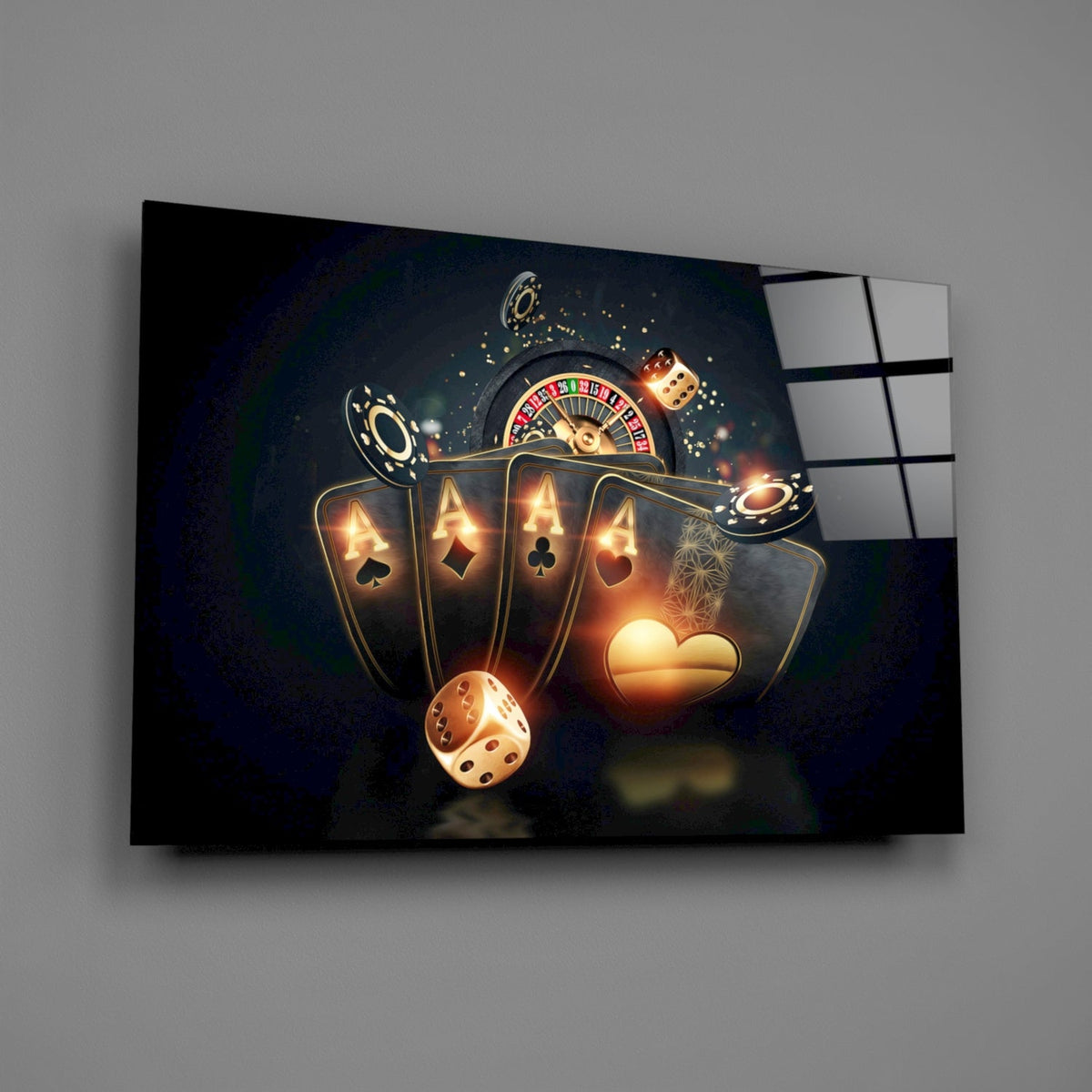 Roulette Wheel & Four Aces Glass Wall Art