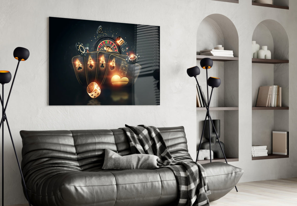Roulette Wheel & Four Aces Glass Wall Art