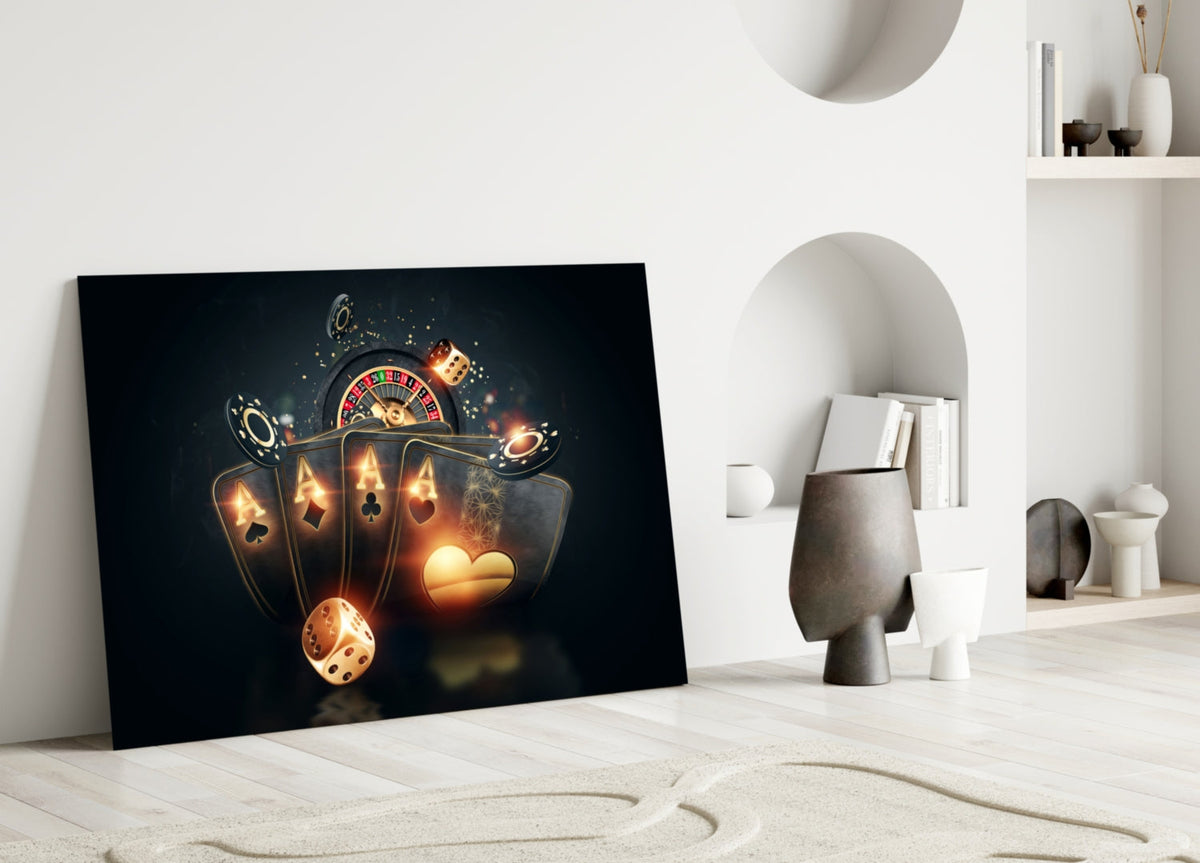 Roulette Wheel & Four Aces Glass Wall Art