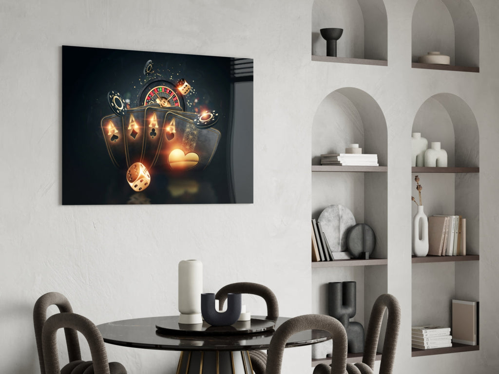 Roulette Wheel & Four Aces Glass Wall Art