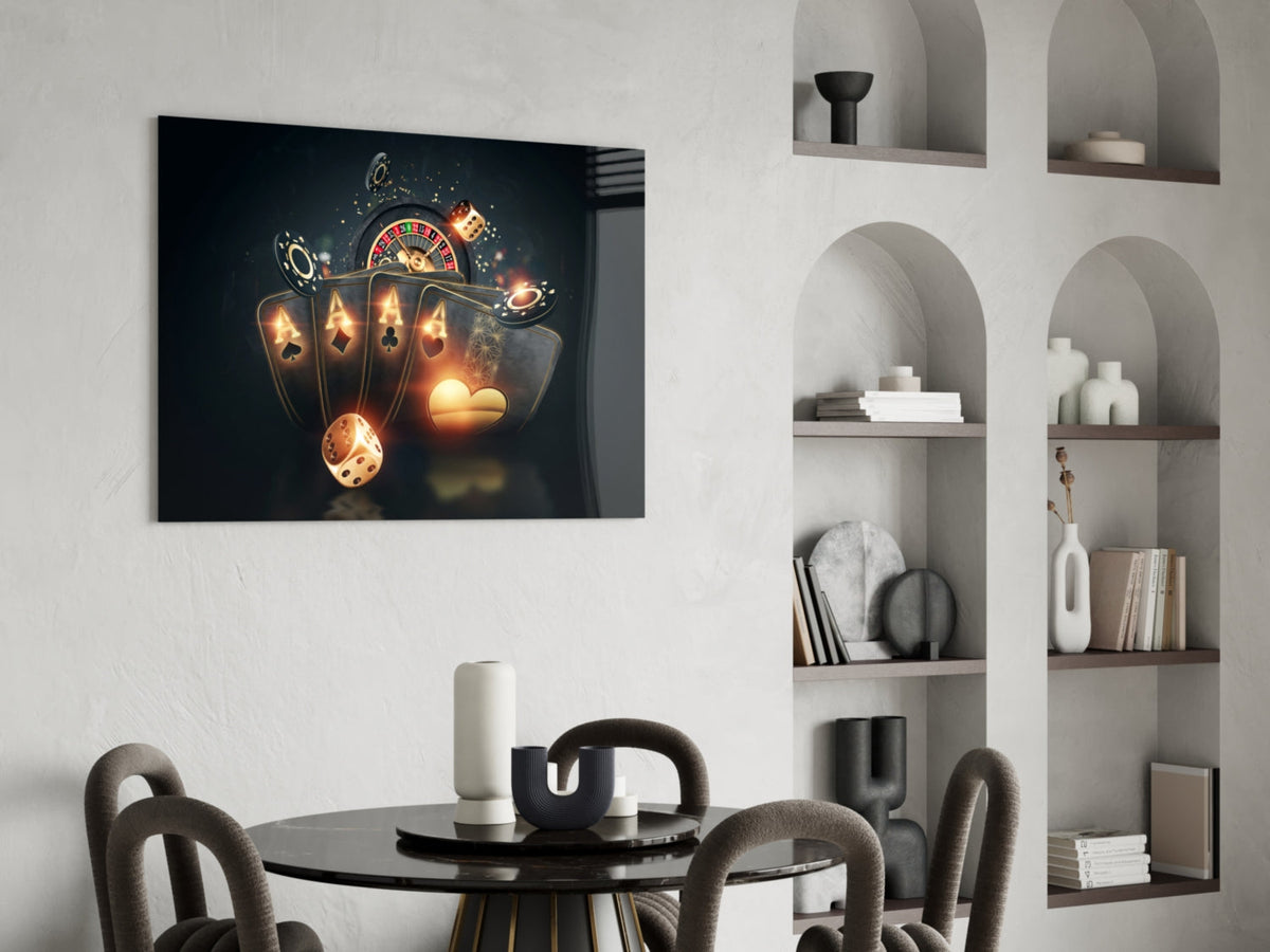 Roulette Wheel & Four Aces Glass Wall Art