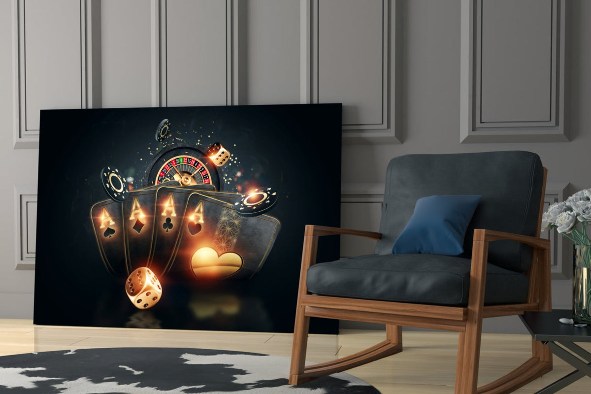Roulette Wheel & Four Aces Glass Wall Art